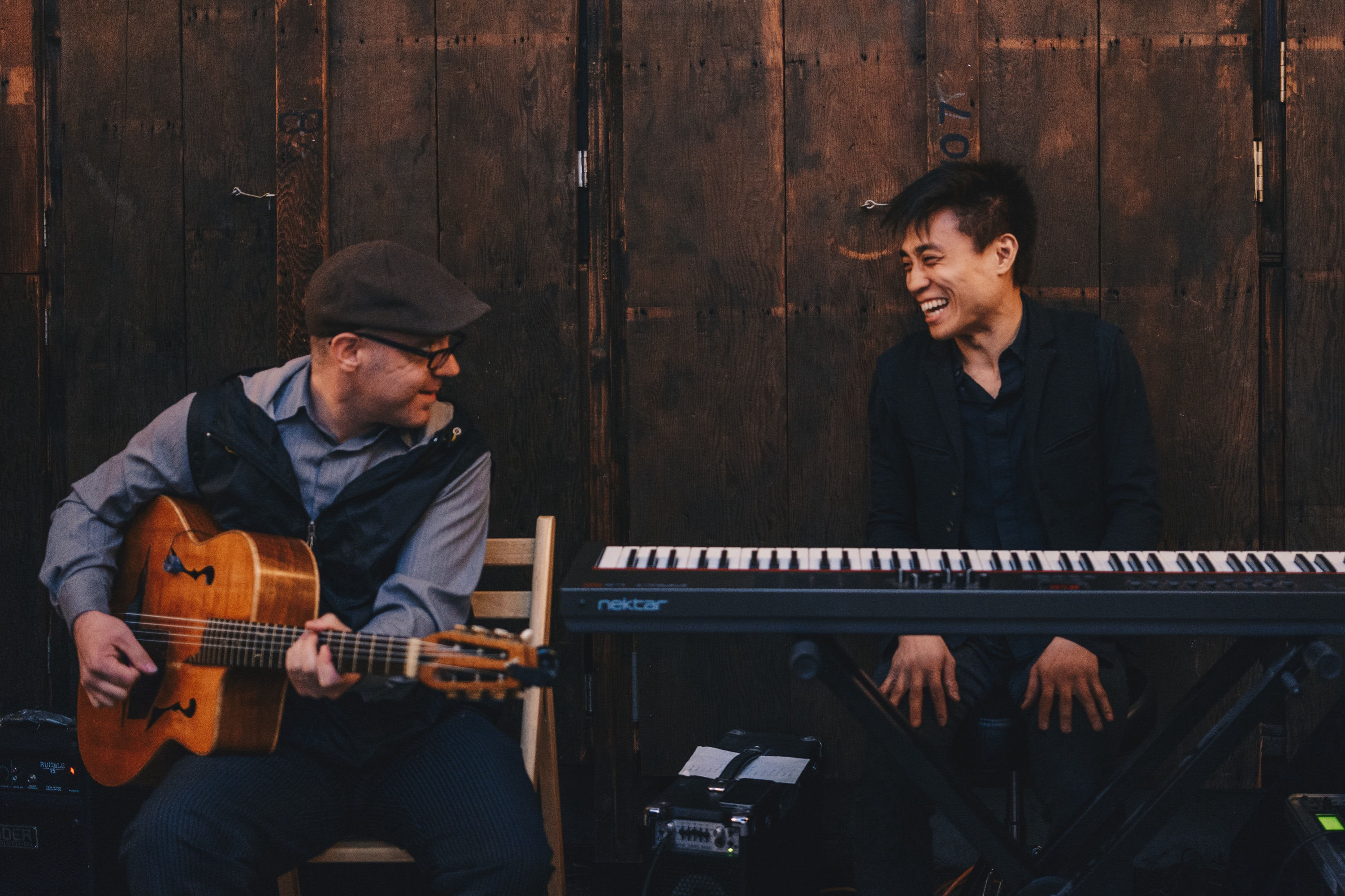 Photo of performance with Ben Wood at Brooklyn Grange Farm, New York