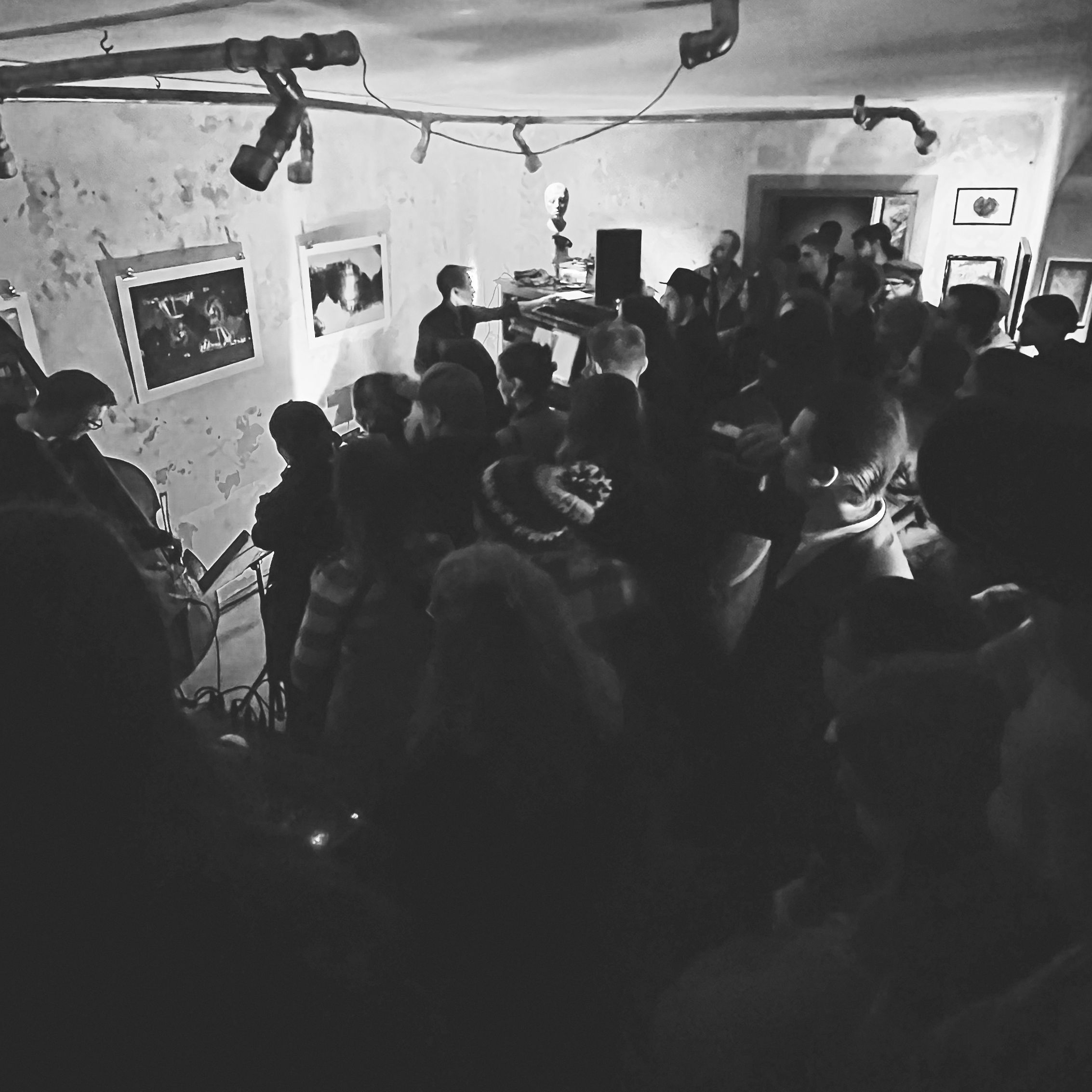 Photo of performance with Nir Sabag, Giacomo Tagliavia for the release of Travel Poems . Chapter 2 — Pandora Art Gallery, Berlin